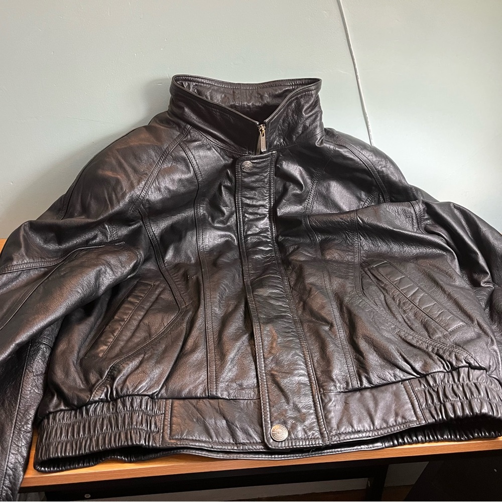 Vintage Wilsons Leather Jacket Mens Large Black Full Zip Bomber Distressed Adult
